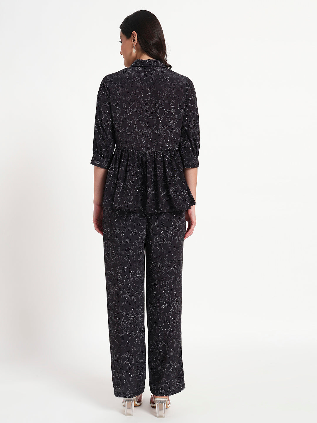 Midnight Muse Black Peplum Co-ord Set with Pockets