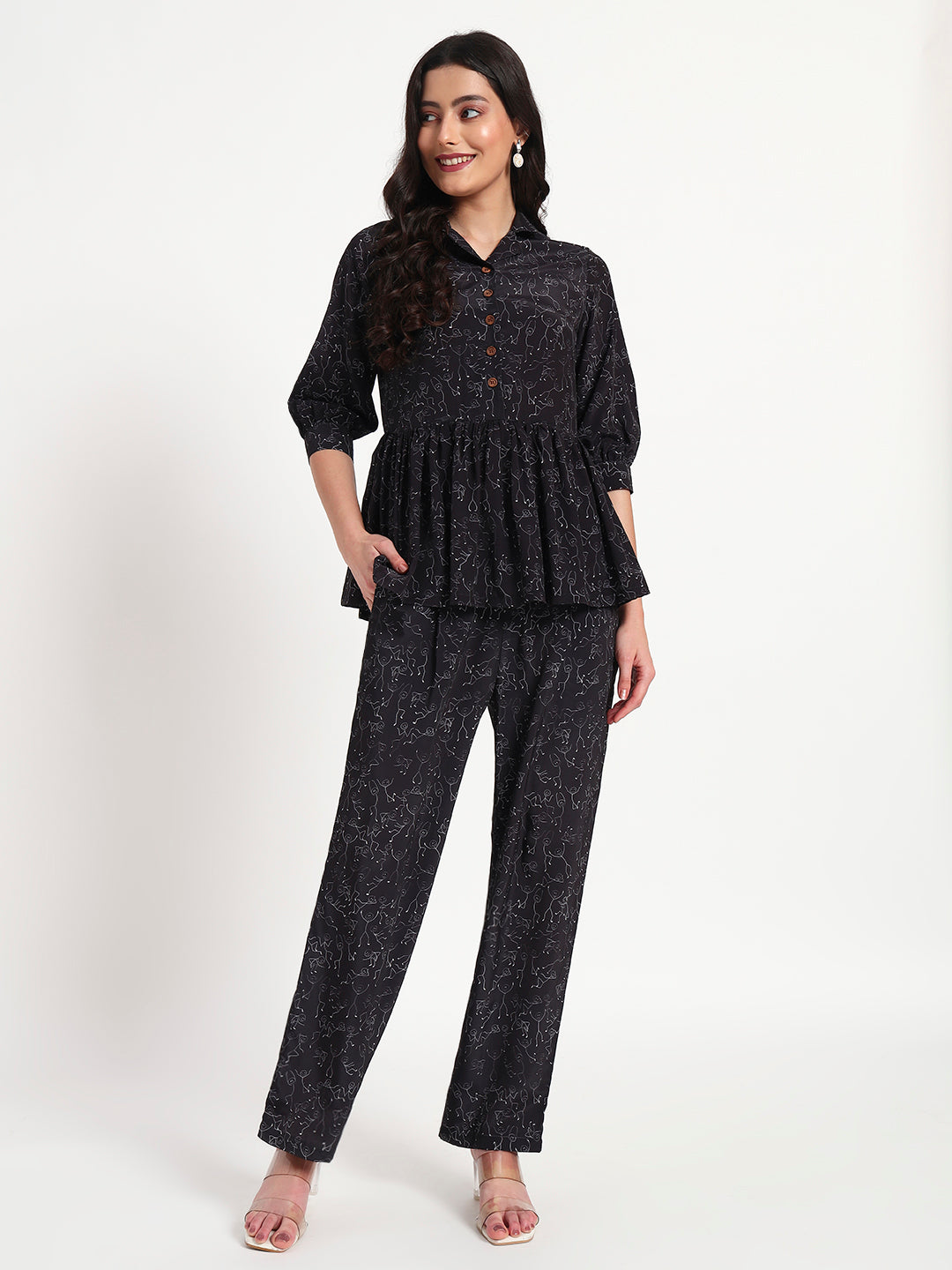 Midnight Muse Black Peplum Co-ord Set with Pockets