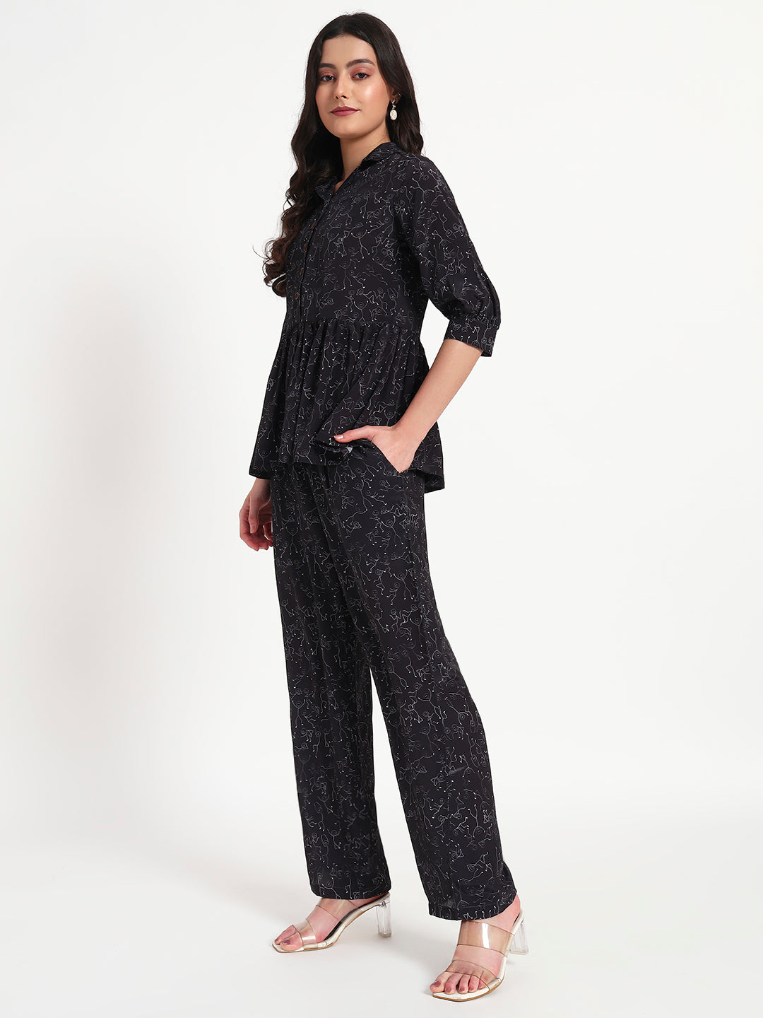Midnight Muse Black Peplum Co-ord Set with Pockets