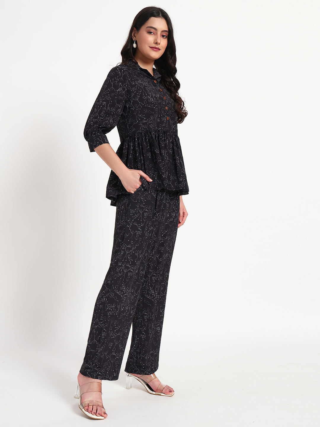 Midnight Muse Black Peplum Co-ord Set with Pockets