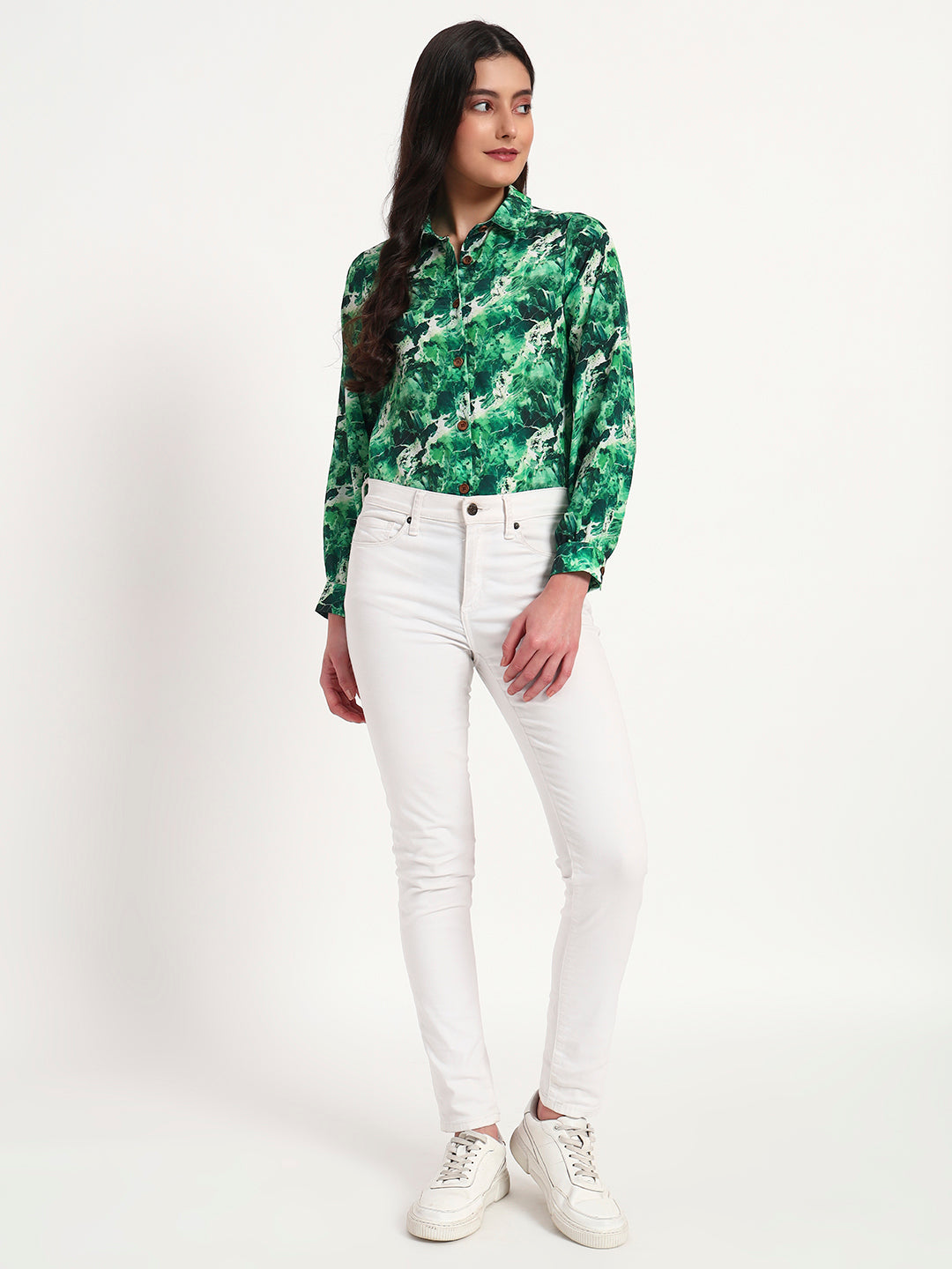 Emerald Mist Marble Print Regular Fit Shirt