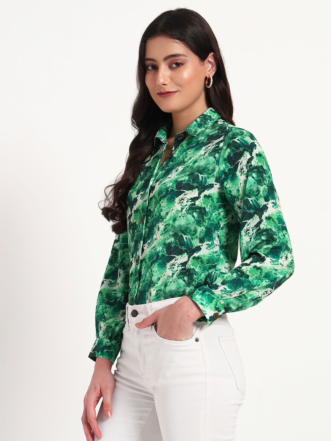Emerald Mist Marble Print Regular Fit Shirt