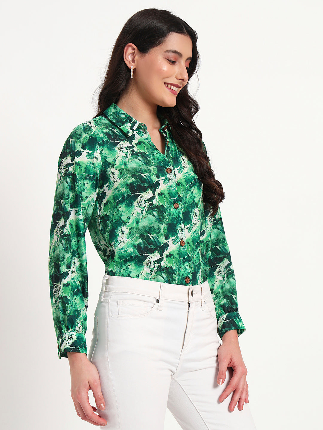 Emerald Mist Marble Print Regular Fit Shirt