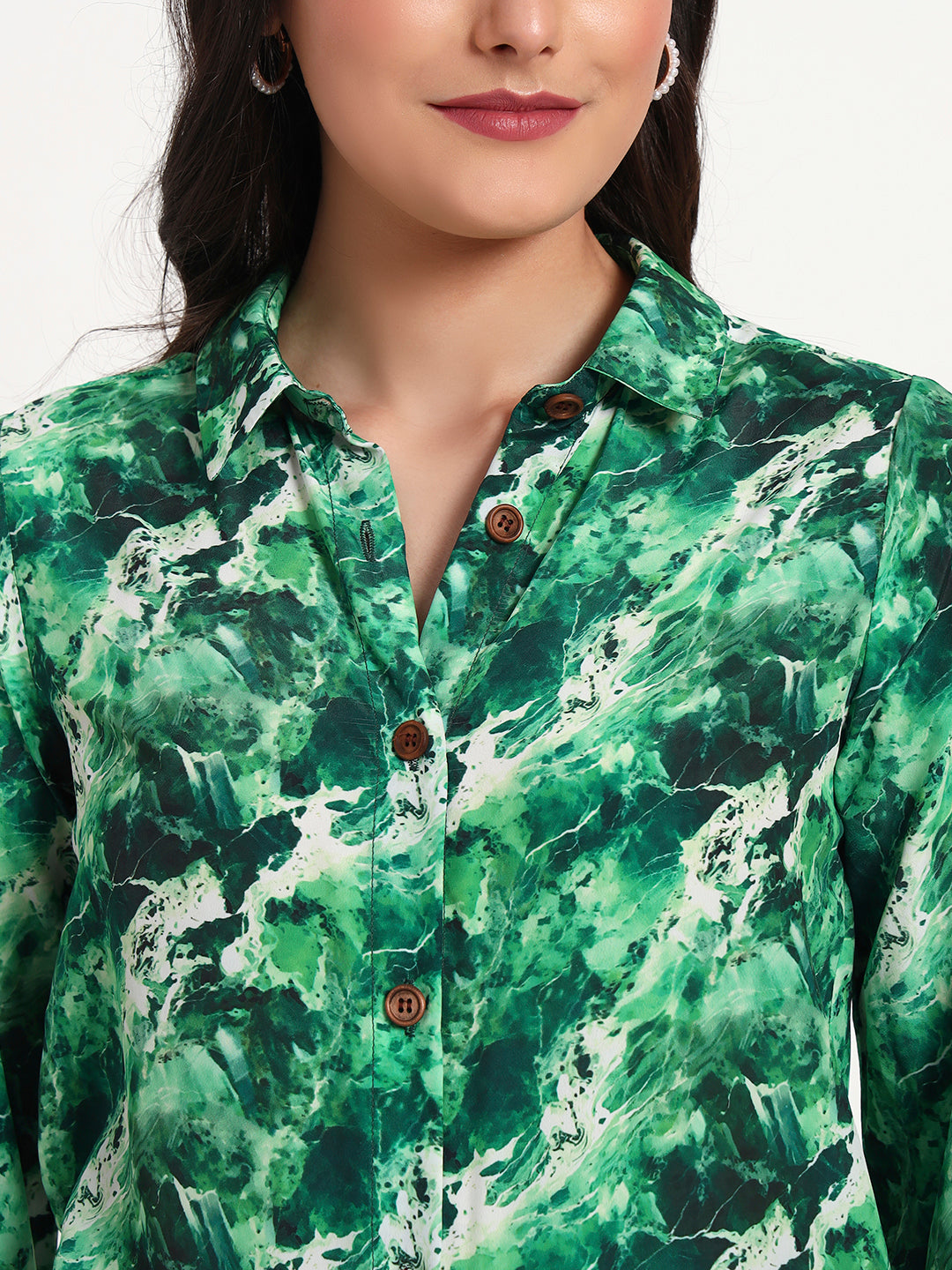 Emerald Mist Marble Print Regular Fit Shirt