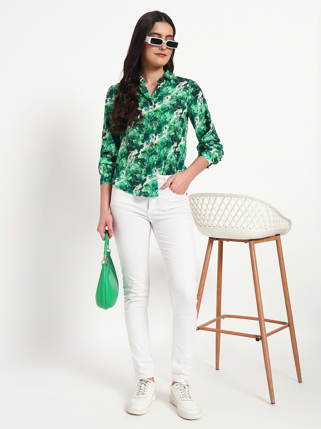 Emerald Mist Marble Print Regular Fit Shirt