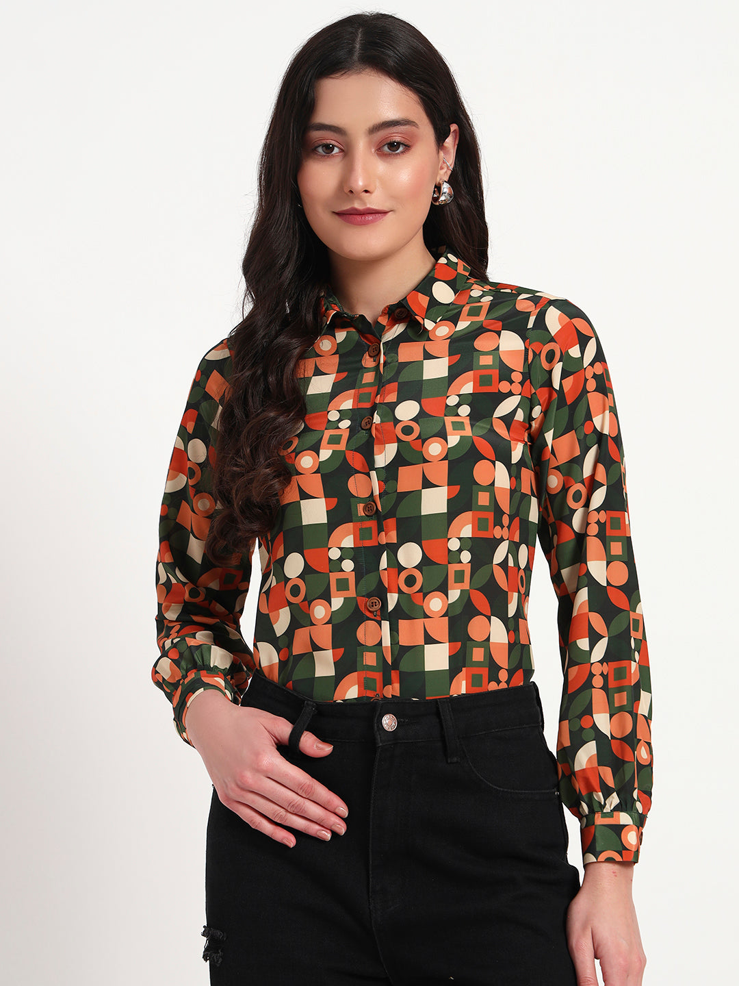 Retro Rhythm Geometric Print Regular Fit Shirt