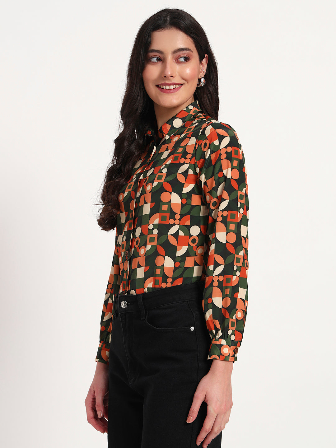 Retro Rhythm Geometric Print Regular Fit Shirt