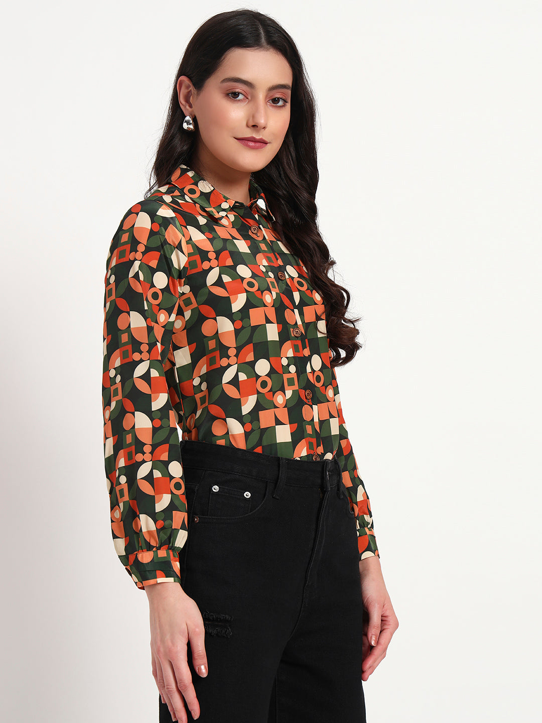 Retro Rhythm Geometric Print Regular Fit Shirt