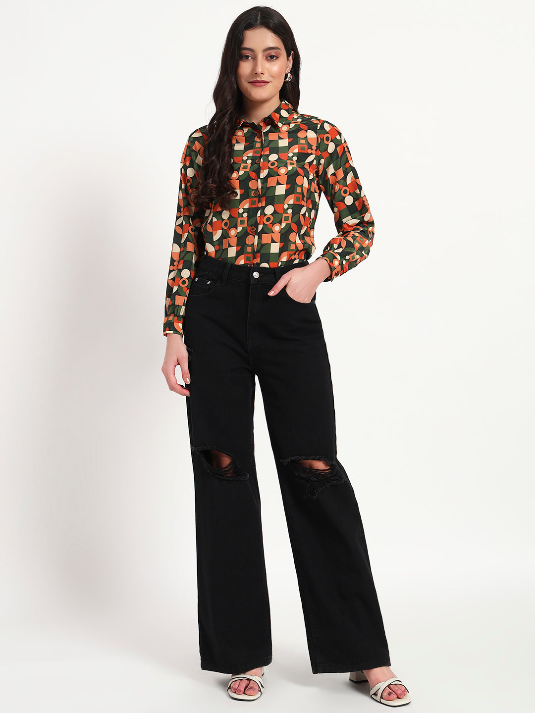Retro Rhythm Geometric Print Regular Fit Shirt