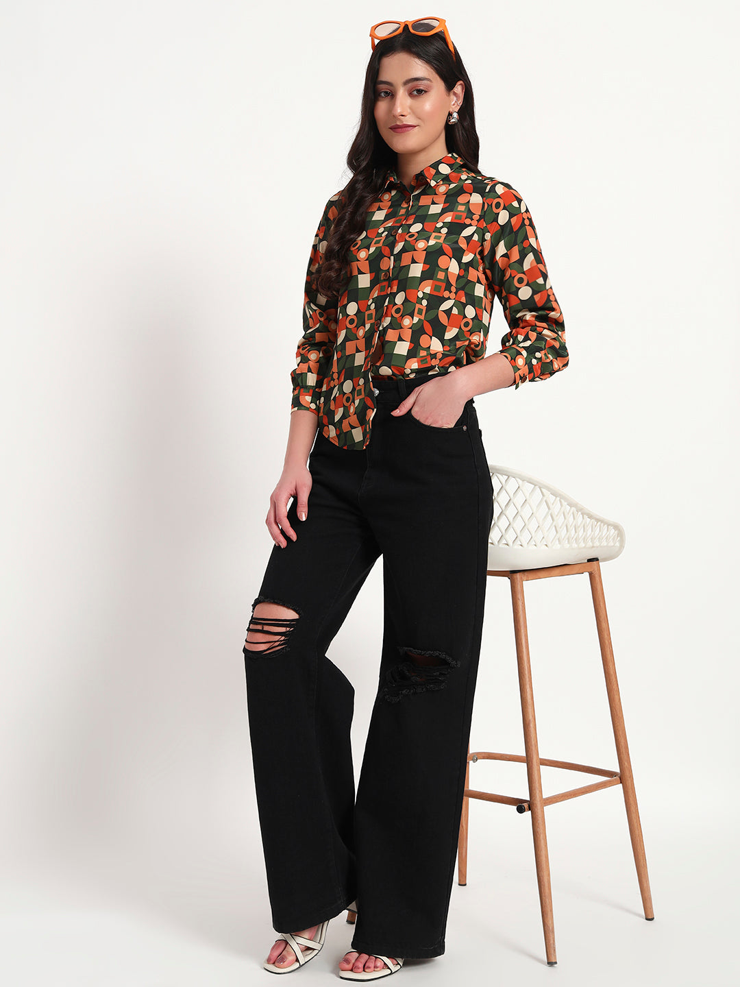 Retro Rhythm Geometric Print Regular Fit Shirt
