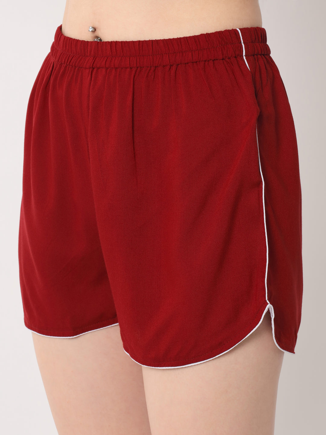 Maroon - Collared Solid Shirt and Shorts Set