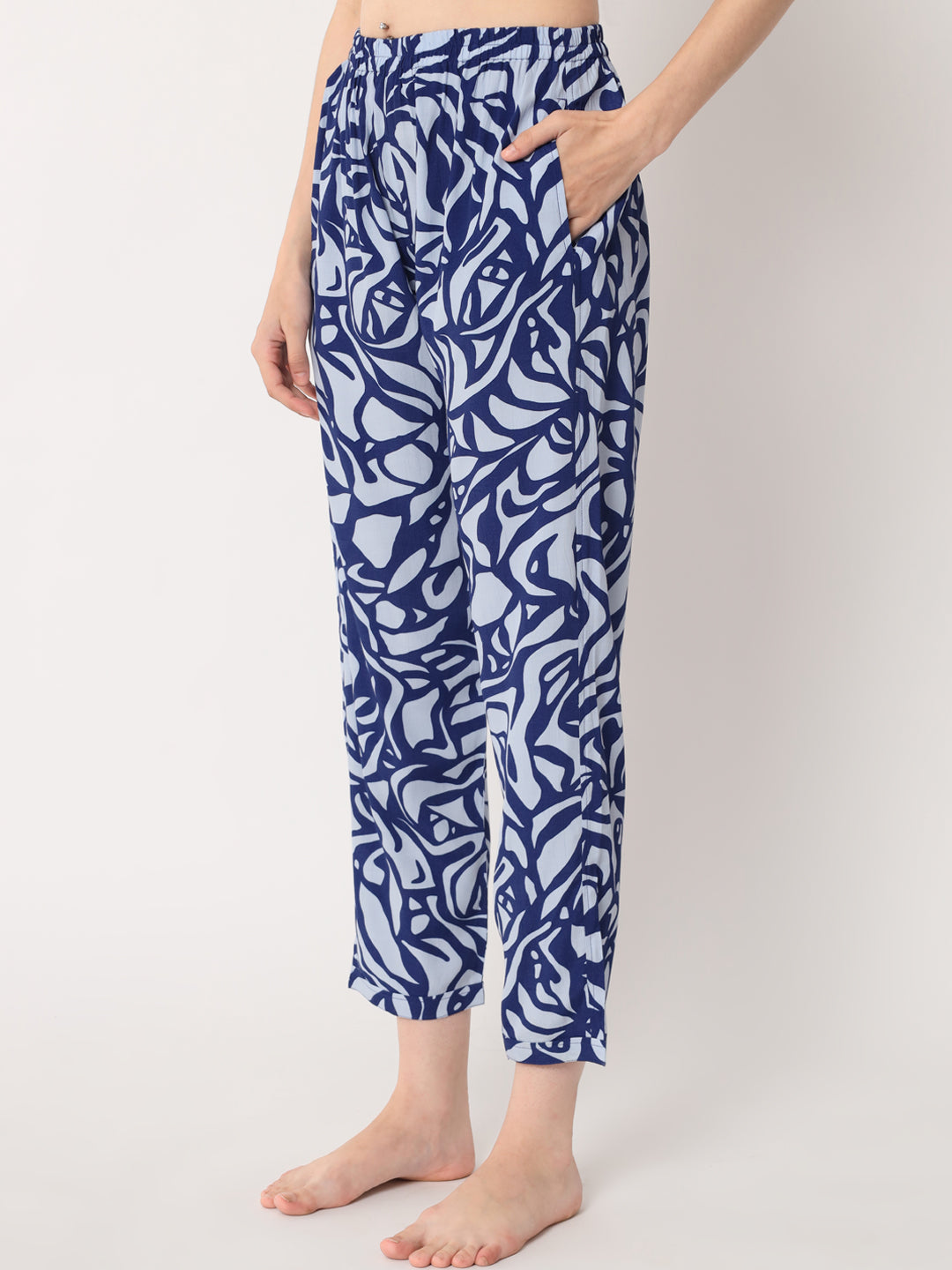 Indigo Blue Printed - Collared Shirt and Long Pajama Set