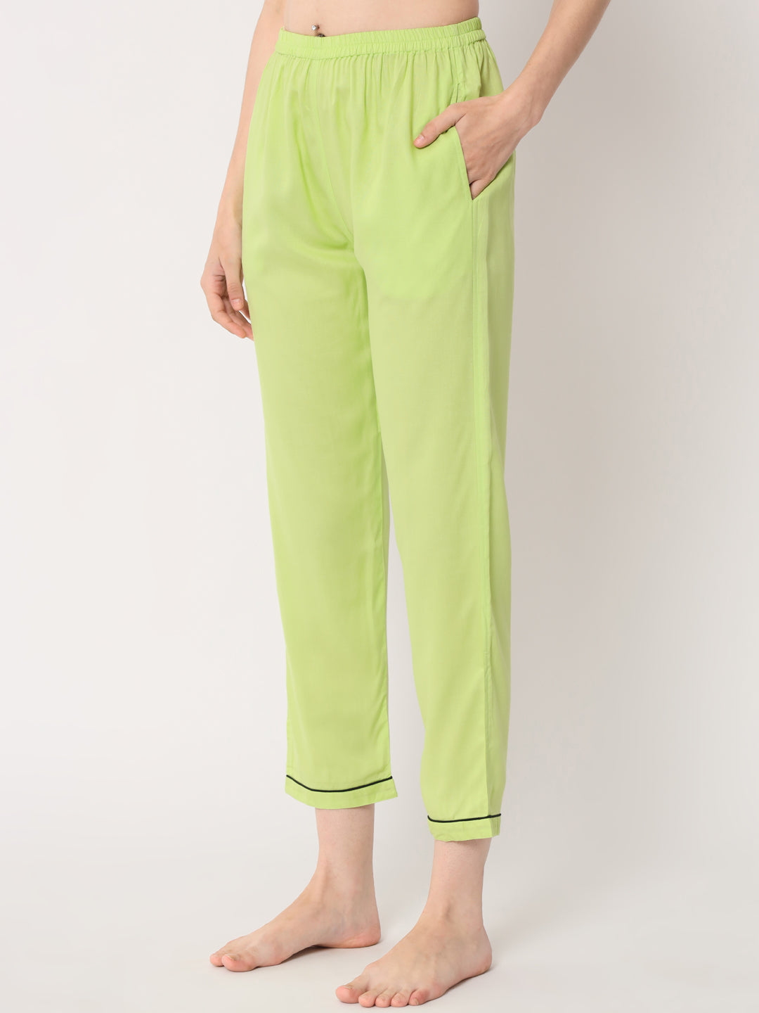 Parrot Green - Collared Solid Shirt and Long Pajama Set
