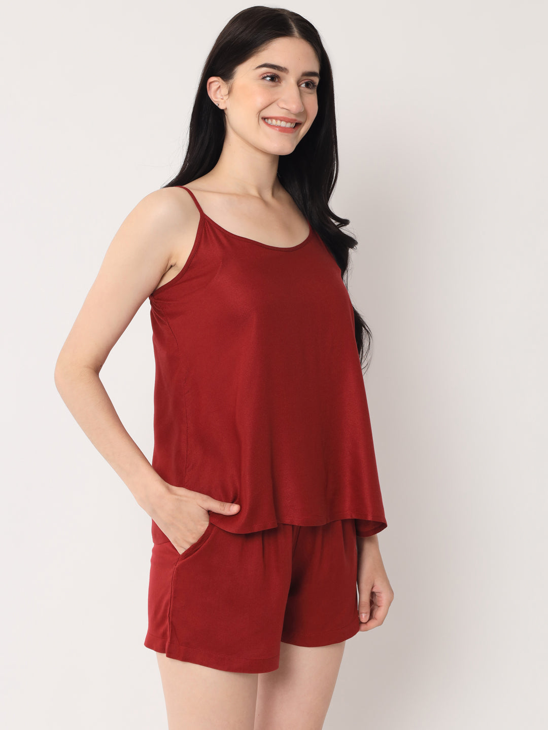 Maroon - Cami Top & Shorts Set