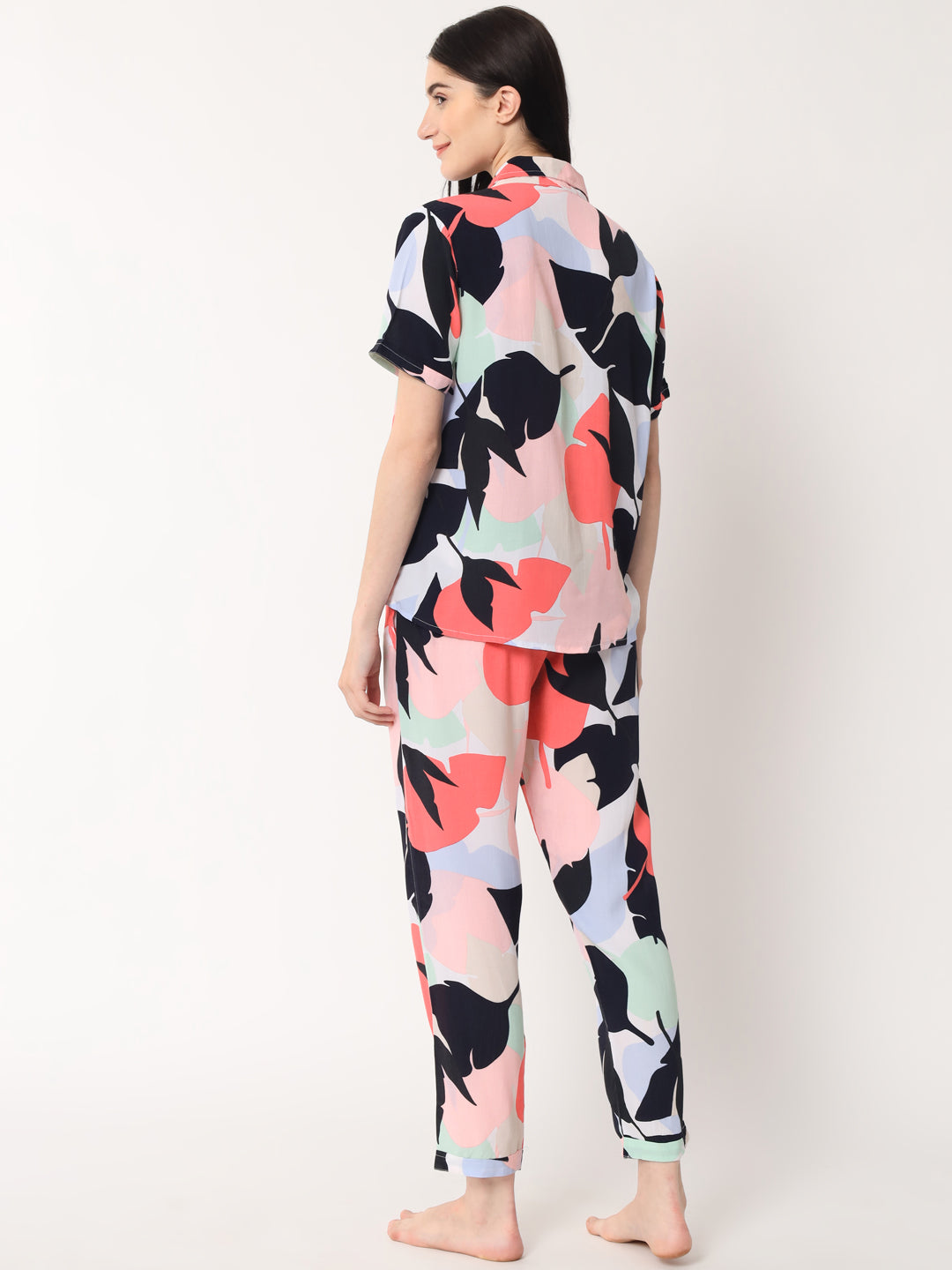 Multicolor - Collared Shirt and Long Pajama Set