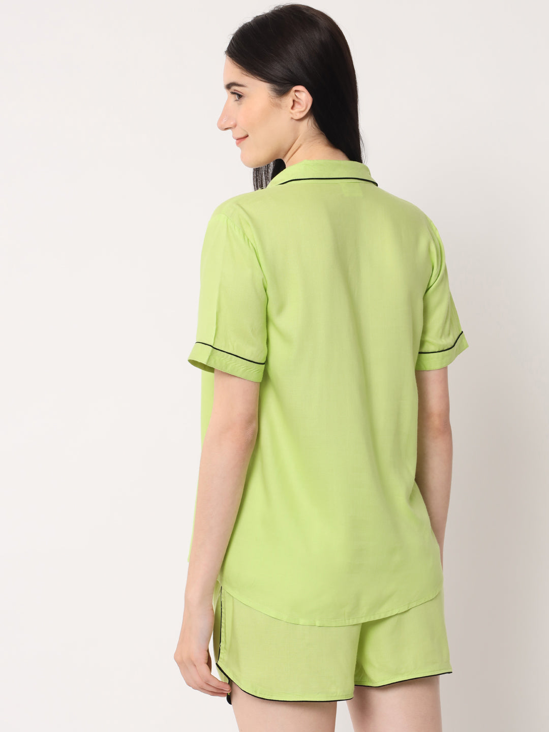 Parrot Green - Collared Solid Shirt and Shorts Set