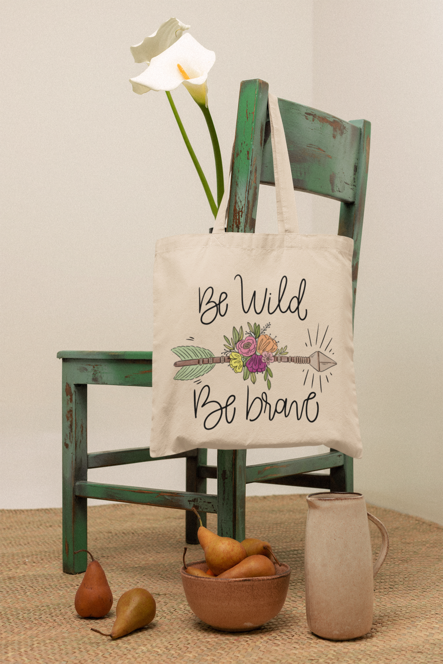 Be Wild, Be Brave Floral Arrow Tote