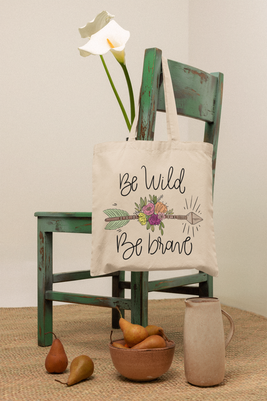 Be Wild, Be Brave Floral Arrow Tote