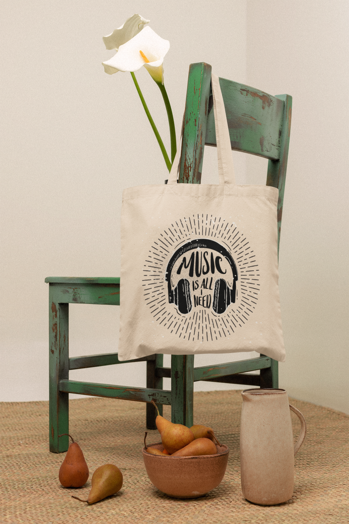 Music Is All I Need" Headphones Graphic Tote