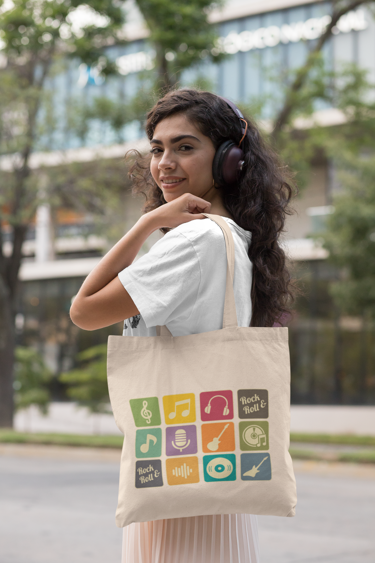 Rock & Roll Grid Music Icon Tote