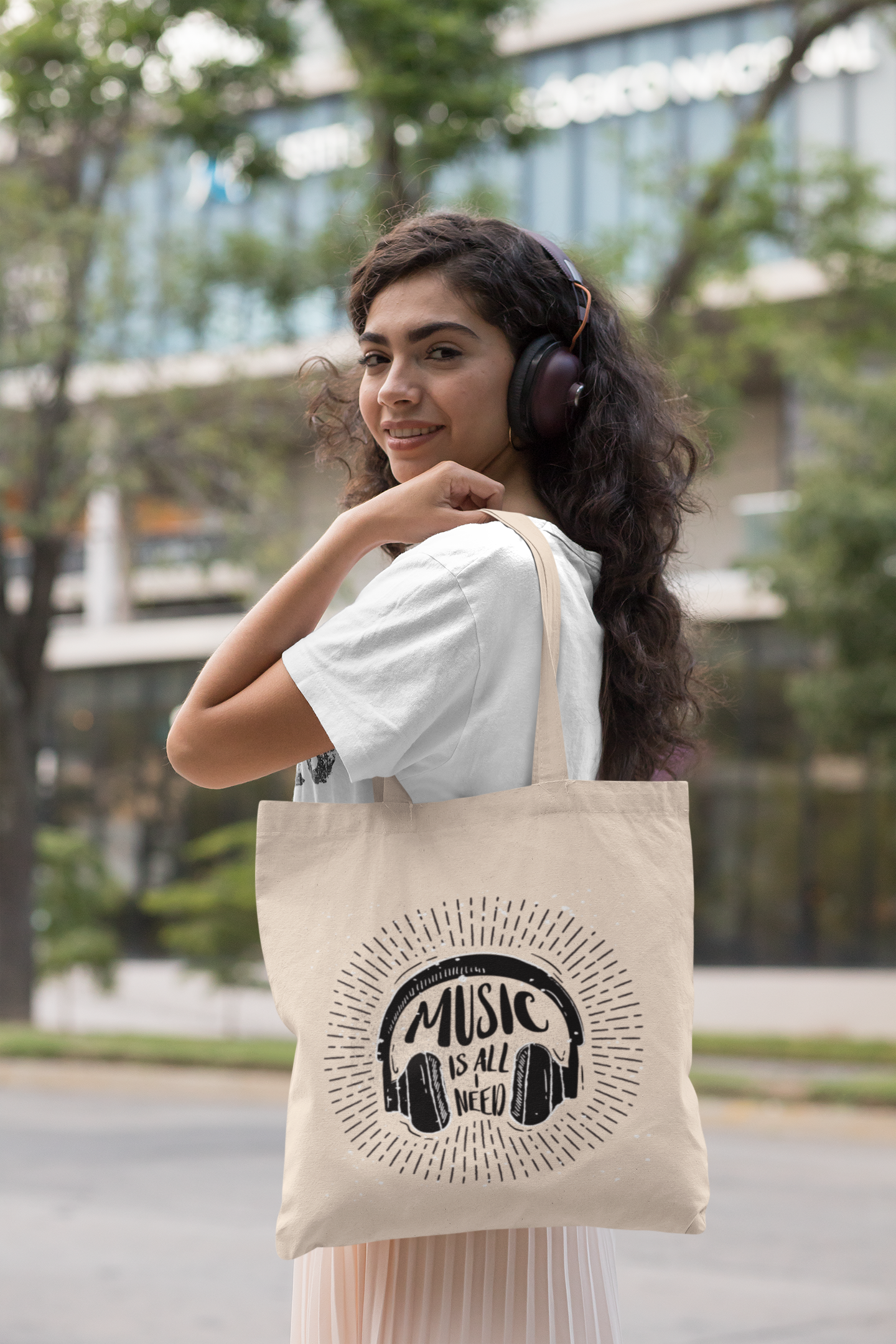 Music Is All I Need" Headphones Graphic Tote