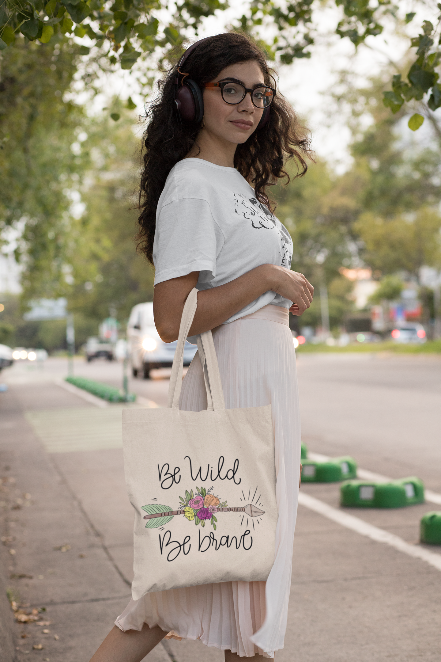 Be Wild, Be Brave Floral Arrow Tote
