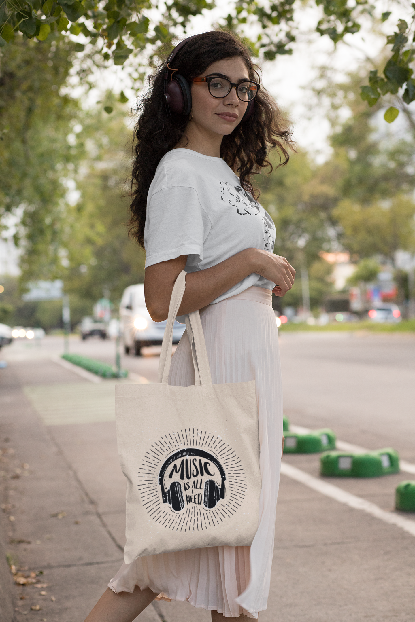 Music Is All I Need" Headphones Graphic Tote