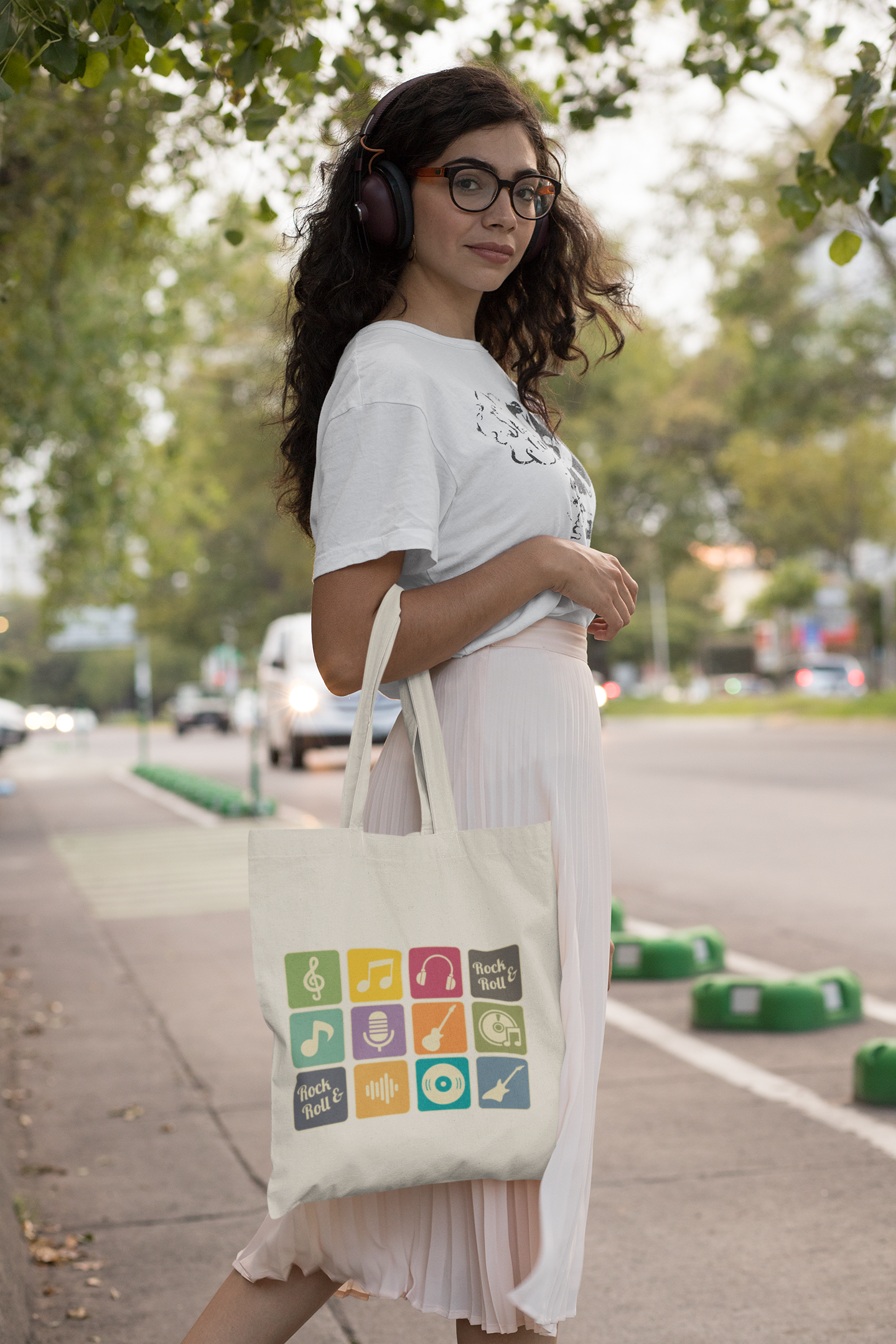 Rock & Roll Grid Music Icon Tote