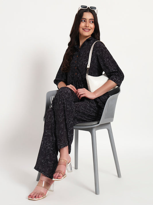 Midnight Muse Black Peplum Co-ord Set with Pockets