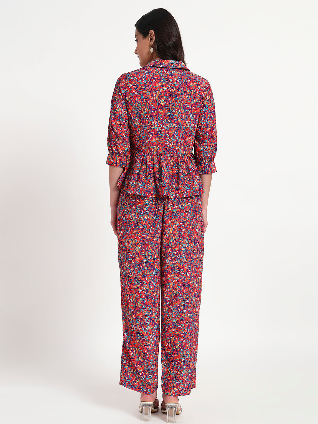 Crimson Bloom Peplum Co-ord Set with Pockets