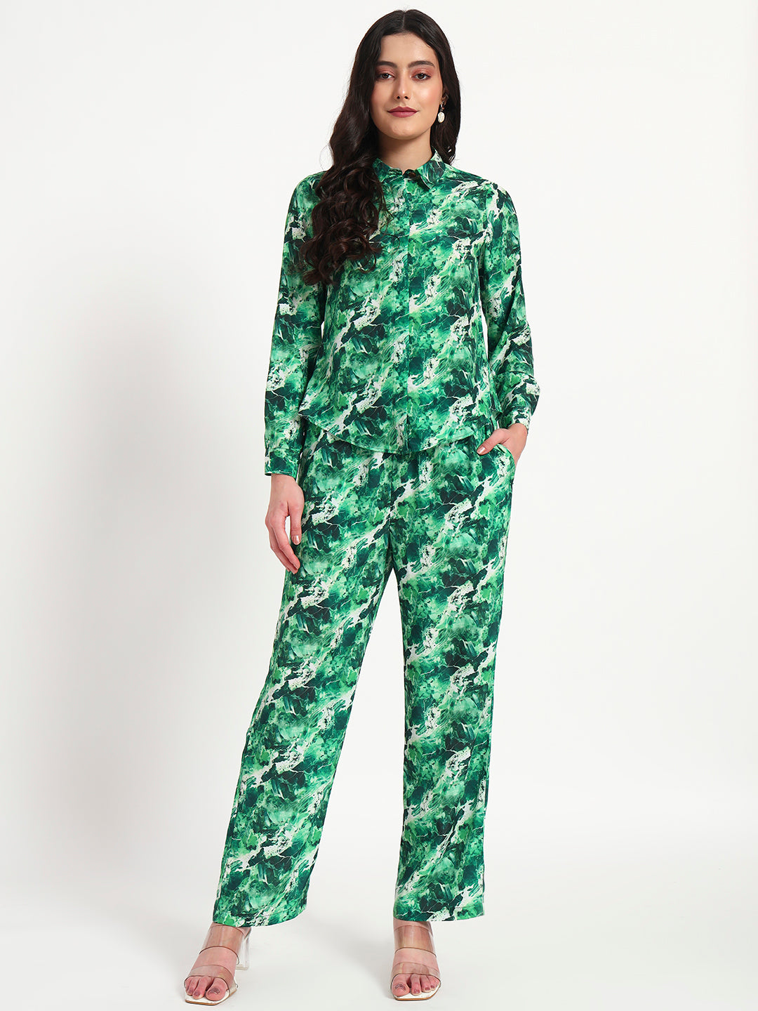 Emerald Mist Printed Co-ord Set with Pockets