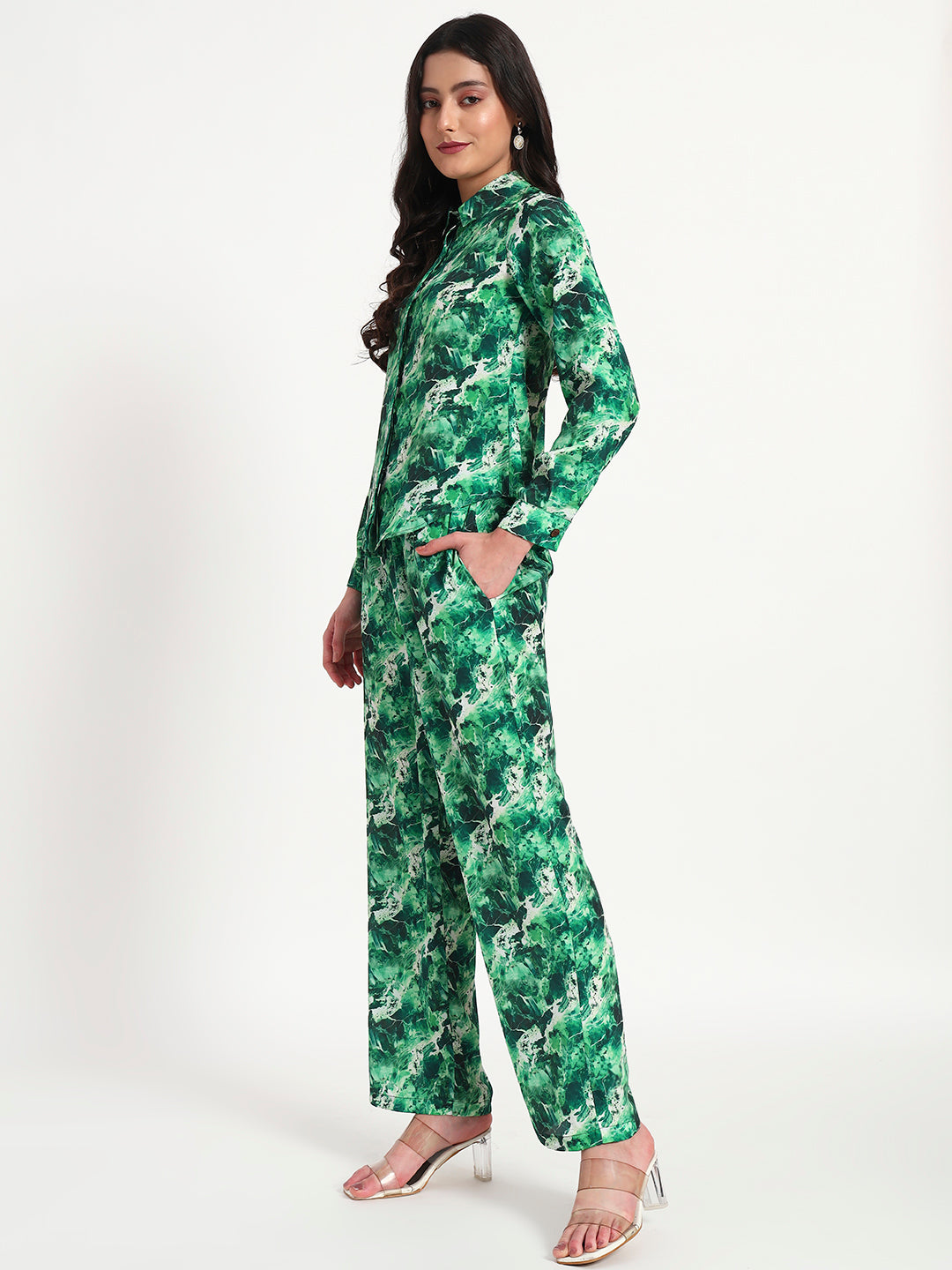 Emerald Mist Printed Co-ord Set with Pockets