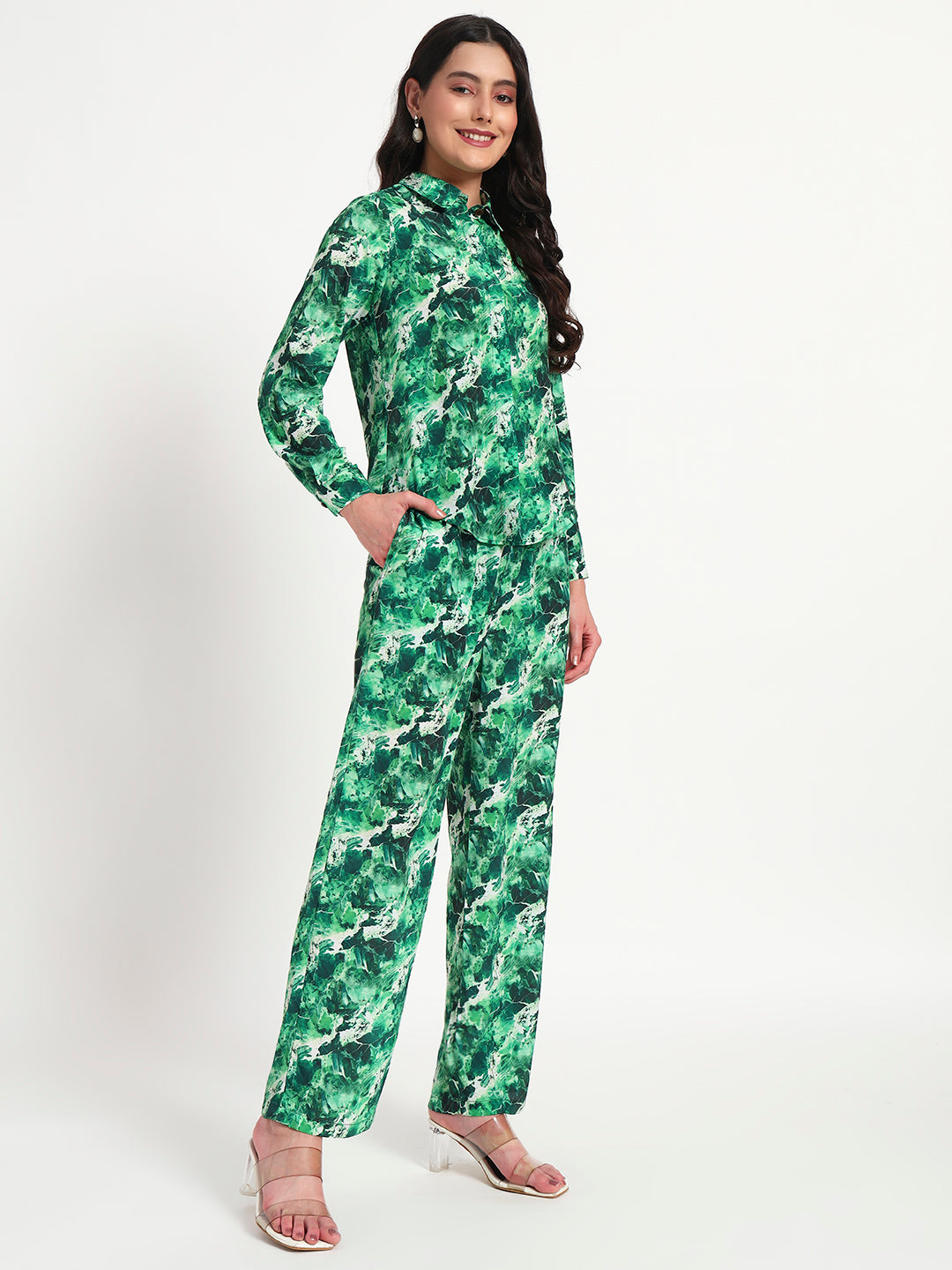 Emerald Mist Printed Co-ord Set with Pockets