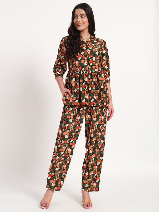 Retro Groove Geometric Peplum Co-ord Set with Pocket