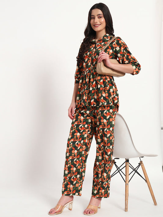 Retro Groove Geometric Peplum Co-ord Set with Pocket