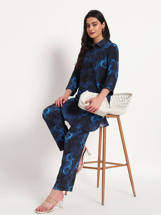 Midnight Wave Kurta Co-ord Set with Pockets