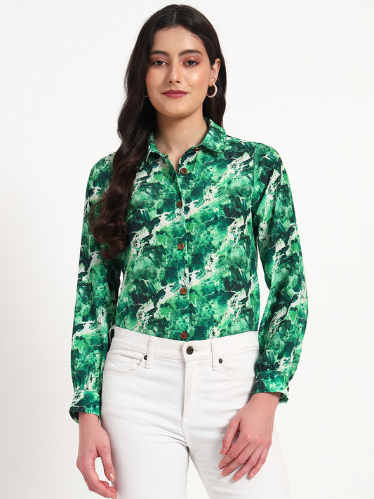 Emerald Mist Marble Print Regular Fit Shirt