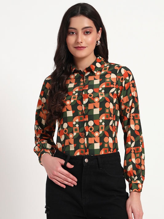 Retro Rhythm Geometric Print Regular Fit Shirt