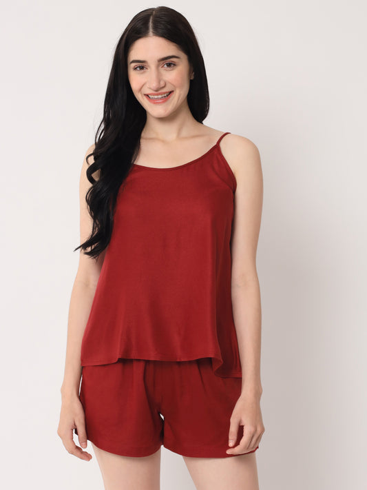 Maroon - Cami Top & Shorts Set