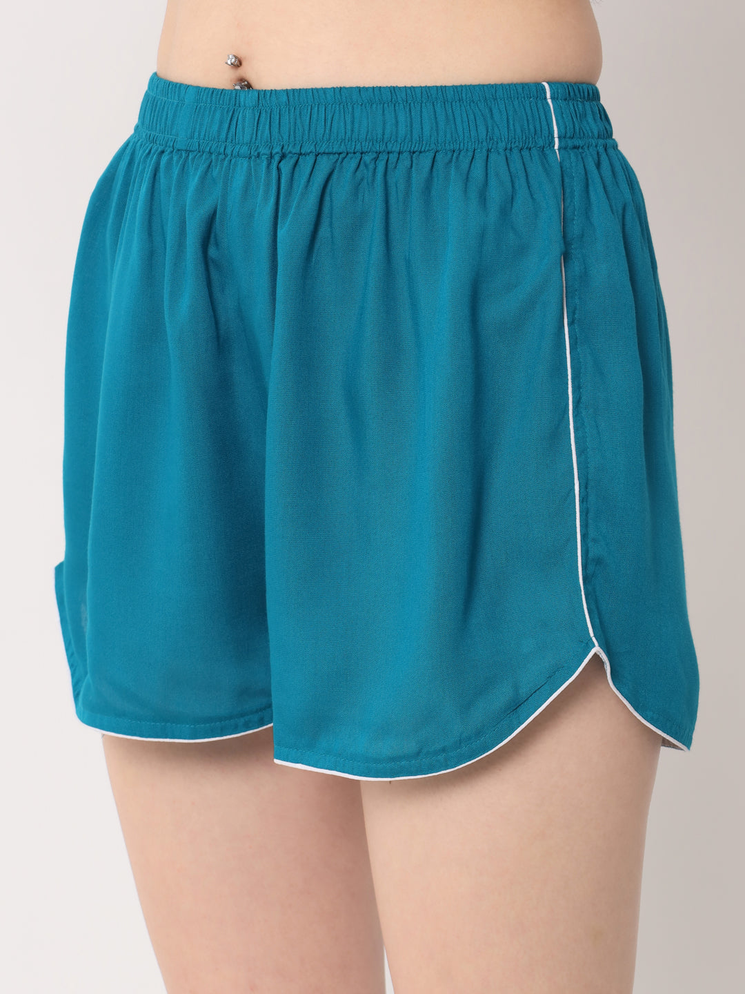 Teal Blue - Collared Solid Shirt and Shorts Set