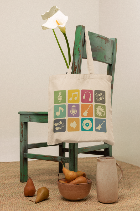 Rock & Roll Grid Music Icon Tote