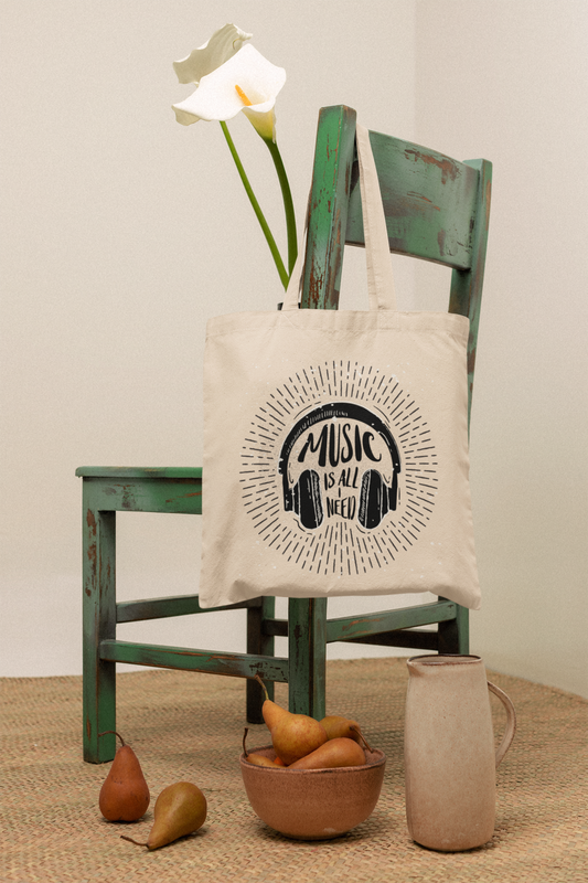 Music Is All I Need" Headphones Graphic Tote